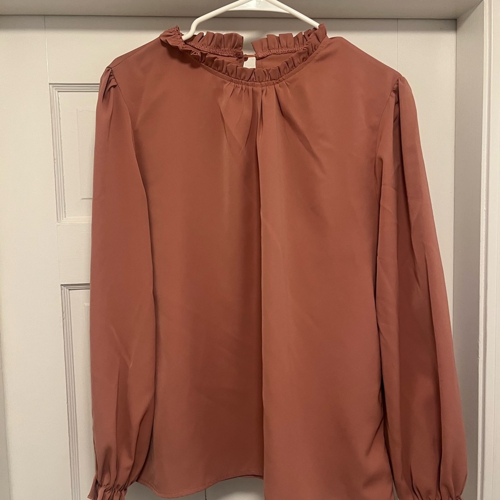 Ruffled Neck Women's Top - pink
